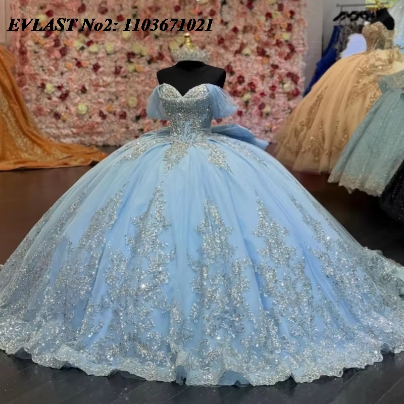 Glitter Tablecloth - EVLAST Customized Princess Sky Blue Qinceanera
