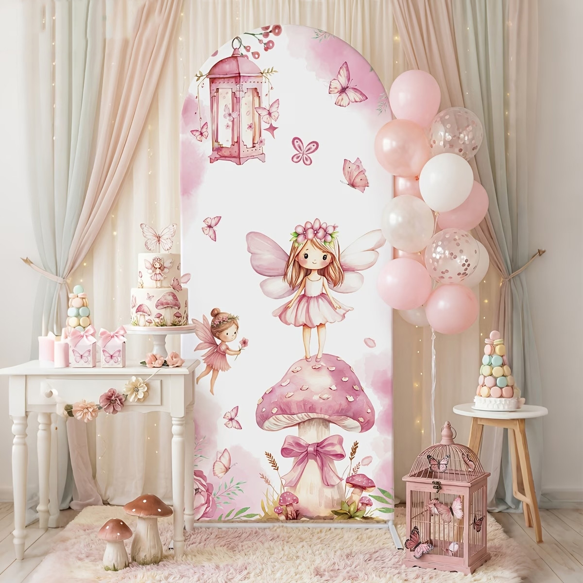 Fairy And Mushroom Background  - đánh giá và giá Dessert Table Backdrop